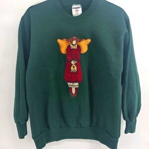 Jerzees‎ Women's Green Angel Applique Sweatshirt Long Sleeve Crewneck Size M